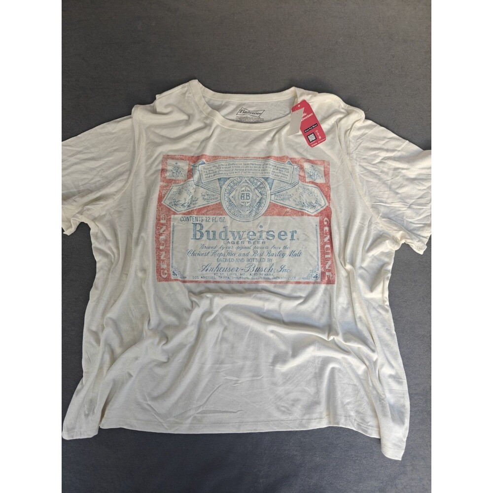 Budweiser Vintage Label Graphic T Shirt Mens 3X White Egret NWT Beer Logo Tee